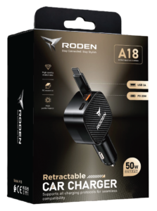 RODEN 120W SUPER FAST RETRACTABLE CAR CHARGER