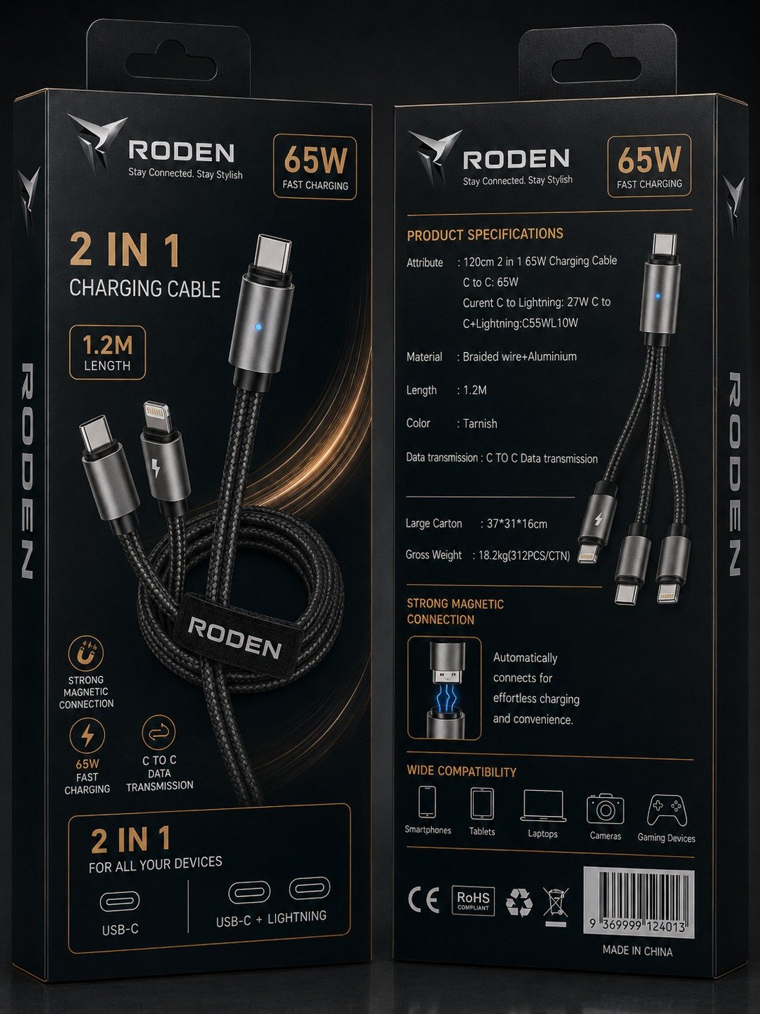 Roden 2 IN 1 Charging Cable 1.2M - Image 2